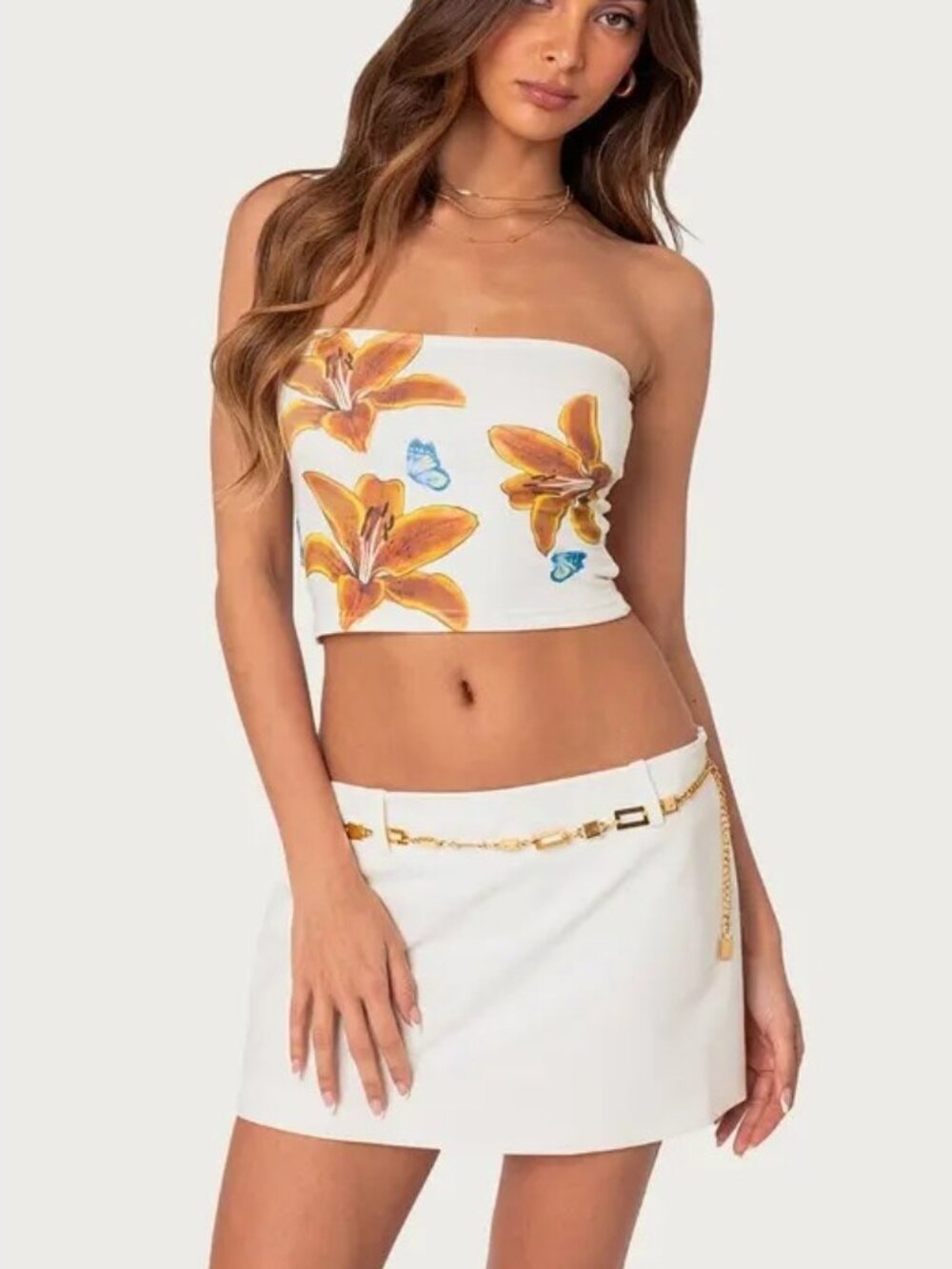 Edikted White Floral Strapless Crop Tube Top Size S